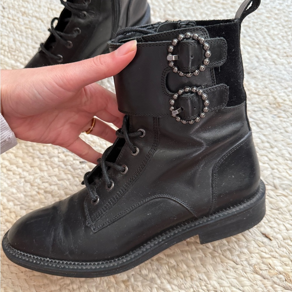 Zara Black Combat Moto Boots with Buckle Details